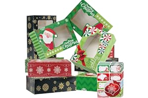 Party Funny 12 Christmas Cookie Boxes -Large Holiday Bakery Food Container for Gift Giving with 80 Count Christmas Foil Gift Stickers