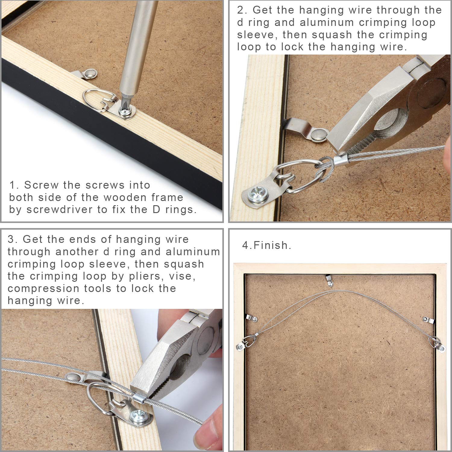 Blisstime Picture Hanging Kit - 100 Feet Braided Hanging Wire, 60 Pcs D Ring Picture Hangers with Screws and 60 Pcs Aluminum Crimping Loop Sleeve for Canvas Paintings, Photo Frames