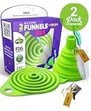 Kitchen Collapsible, Flexible Silicone Funnels, Large And Small Funnel Set, For Oil, Food And Water Bottels, BPA-Free + Brush, Hook and Recipes E-Book | By Lebice
