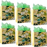 Gift Bags with Handles yellow Flower pattern Tissue Paper Medium Size Girls Women Birthday Baby Shower (6pcs bags &18pcs Tissue Paper