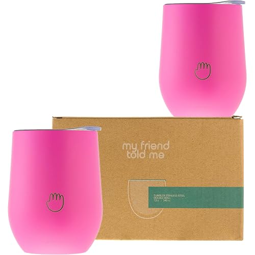 12 Oz Stainless Steel Tumbler with Lid | Vacuum Insulated | 100% Spill Proof Leak Proof | Stemless Wine Glass | Tea Coffee Tumbler | Double Wall | Easy Traveling | Eco-Friendly | Gift | 2 PACK Pink