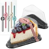 Cake Slice Containers Plastic Disposable, Cheesecake Boxes, Pie Container with Lid for Individual Slices of Cakes, Disposable Triangular Pie Box, Reusable, Complimentary Stickers (50 Pack)