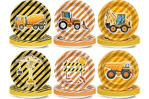 YIAOYINNZ 60PCS Construction Birthday Party Decorations Trucks Themed 7 Inch Dessert Plates Tableware Truck Dinner Paper Plates Excavator Constructions Theme Dinnerware Disposable Kids Boys Baby Shower Suppies