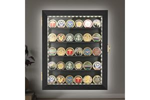 GYAOZII Military Challenge Coin Display Case with LED 11x14IN, Medal Shadow Box with HD Acrylic Glass, Removable 2 Groove Shelves, Wall Mount Coin Collection Holder for Casino Poker Chips Exquisite Souvenirs