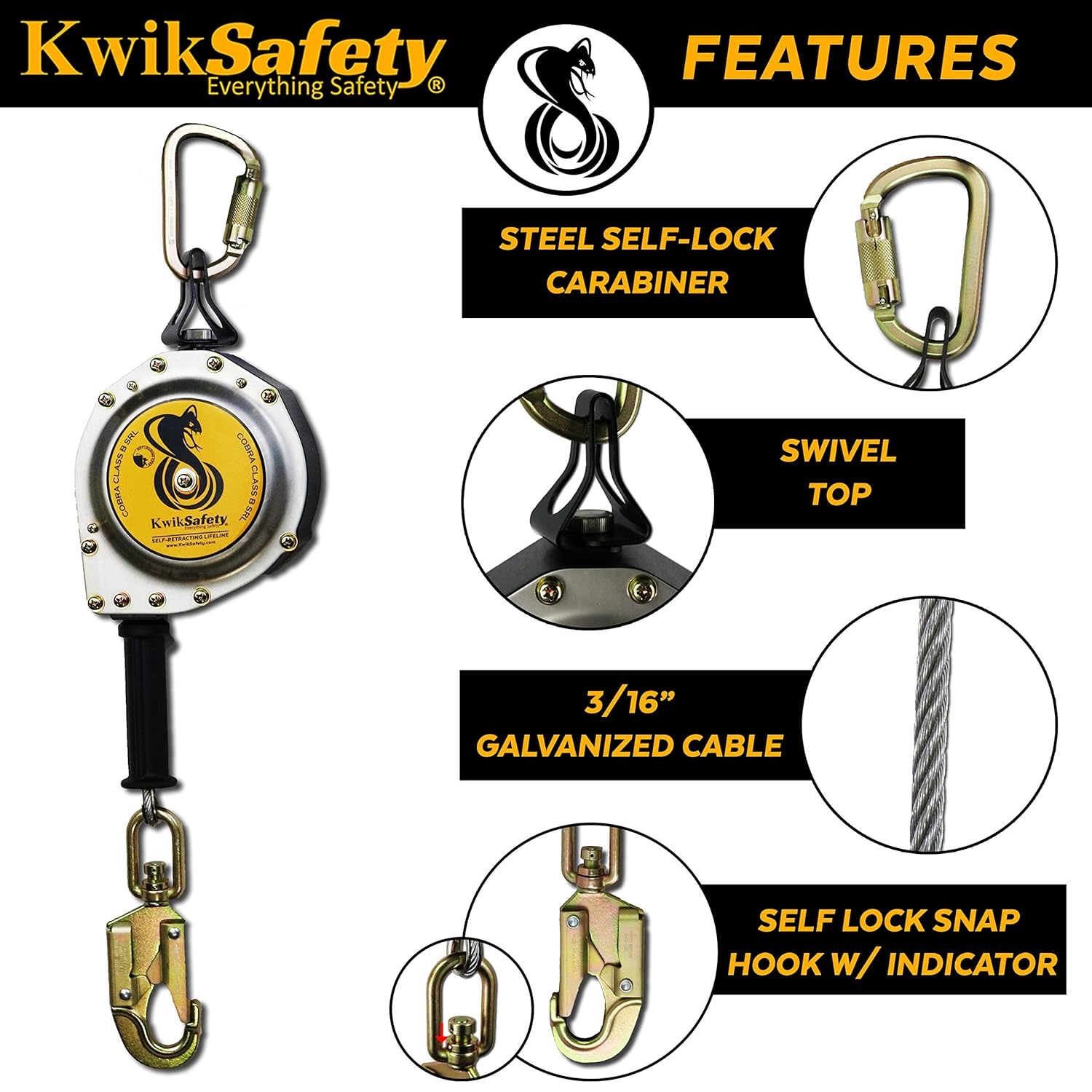 KwikSafety (Charlotte, NC) COBRA 20’ Poly  Self Retracting Lifeline