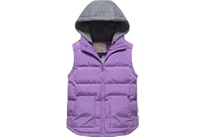Pursky Girl's and Boy's Warm Puffer Vest Coat Water Resistant Sleeveless Jacket With Detachable Hood for 6-14Y