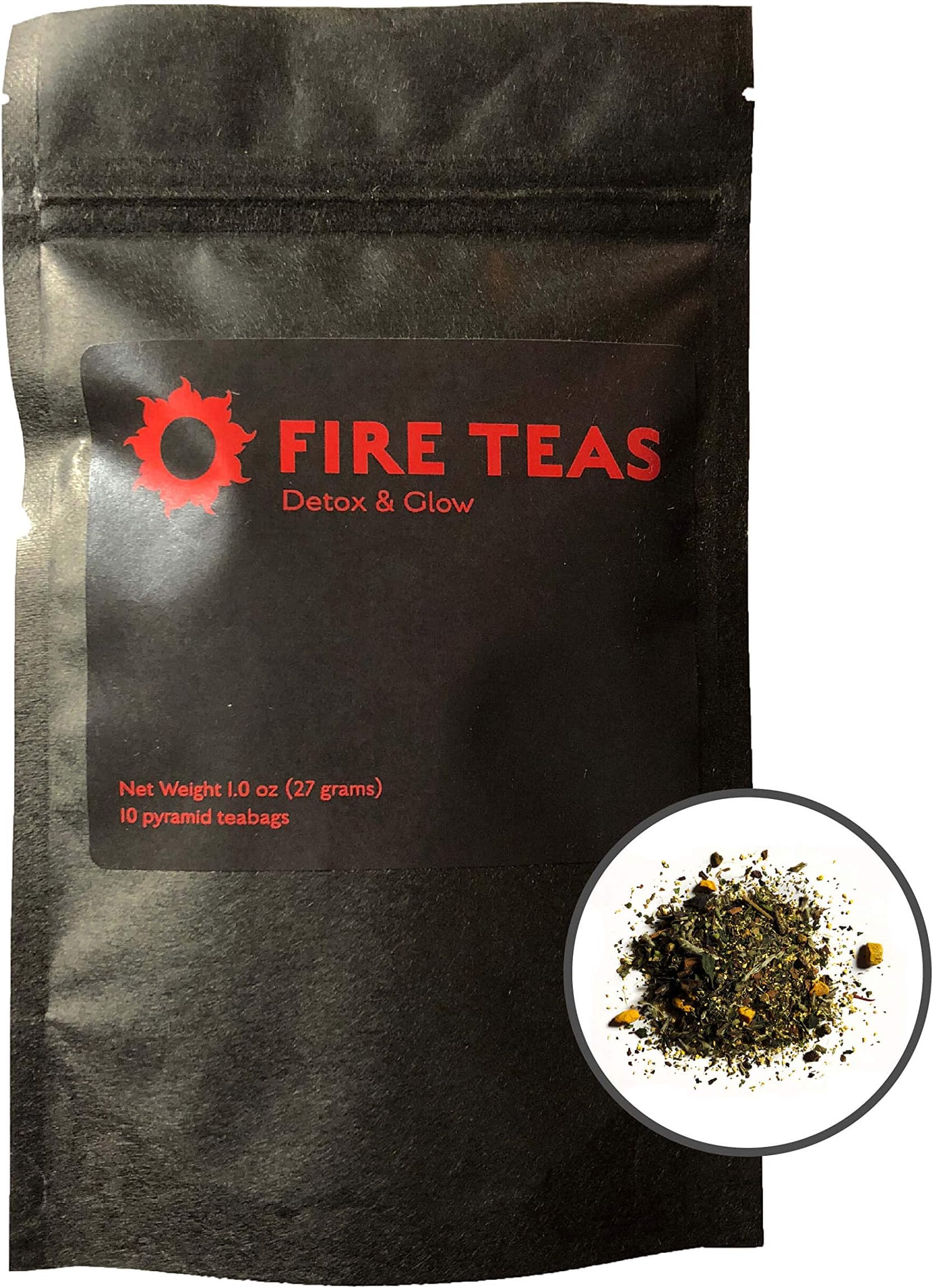 FIRE TEAS DETOX & GLOW - Ayurvedic Cleansing Tea - Organic White Tea, Turmeric (Curcumin), Ginger, Cardamom, Cinnamon & Saffron - Delicious, Fast & Effective -