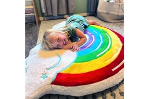 FluffyFloor Cushion Rainbow Cloud Inflatable Floor Pillow, Kids' Soft and Cozy Floor Seat, Colorful Room Décor for Bedroom or Playroom, Girls & Boys Ages 3+