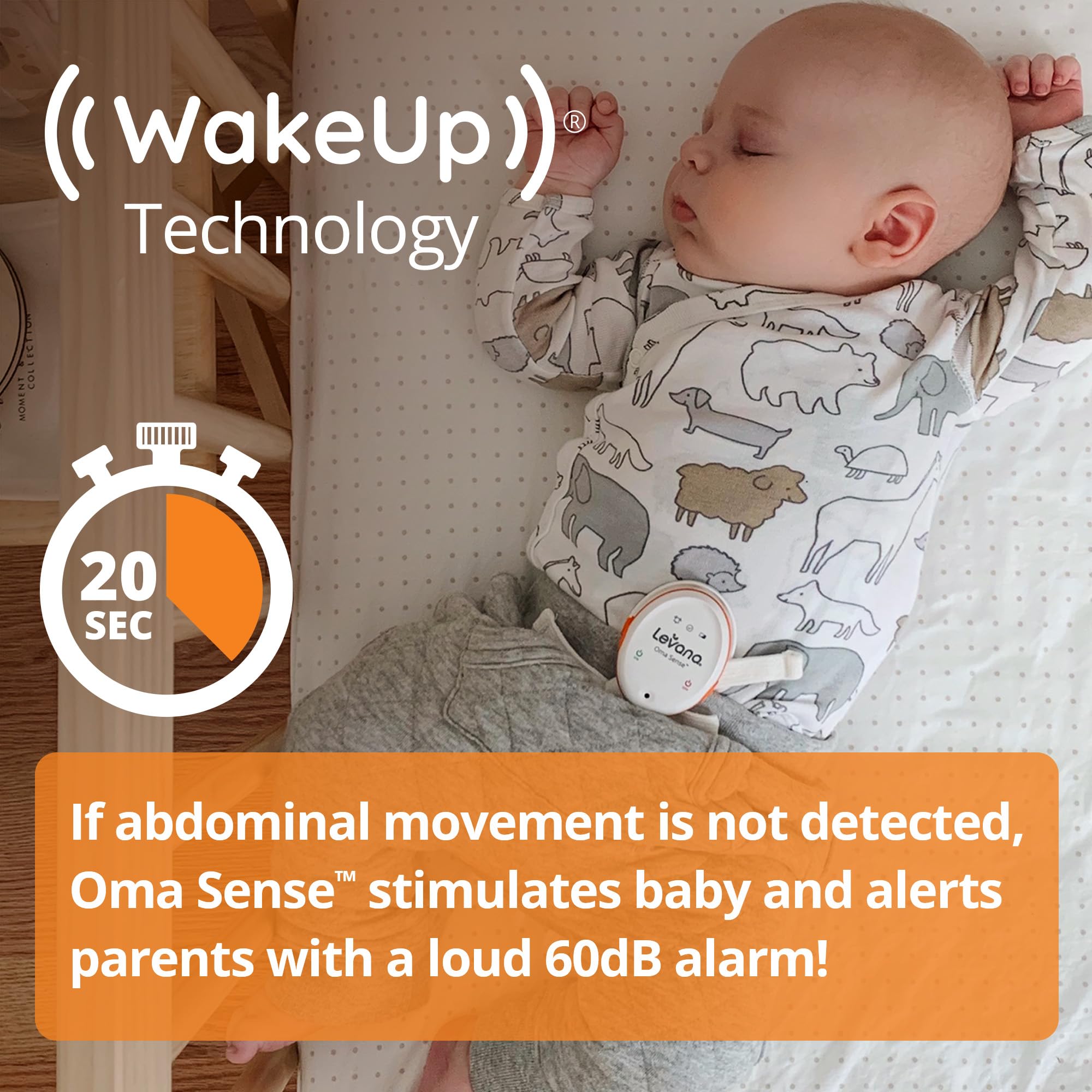 Levana Oma Sense Portable Baby Breathing Movement Monitor with Vibrations and Audible Alerts Designed to Stimulate Baby and Alert Parents