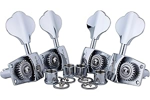 Guyker Bass Tuners (2R + 2L) - 1:26 Ratio Open Gear Tuning Key Pegs Machine Head Replacement for Electric Jazz Guitar Bass or