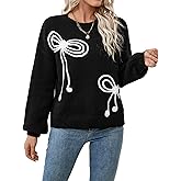 Libsorge Womens Oversized Cute Valentine's Day Sweater Spring 2026 Bow Crewneck Long Sleeve Pullover Sweaters