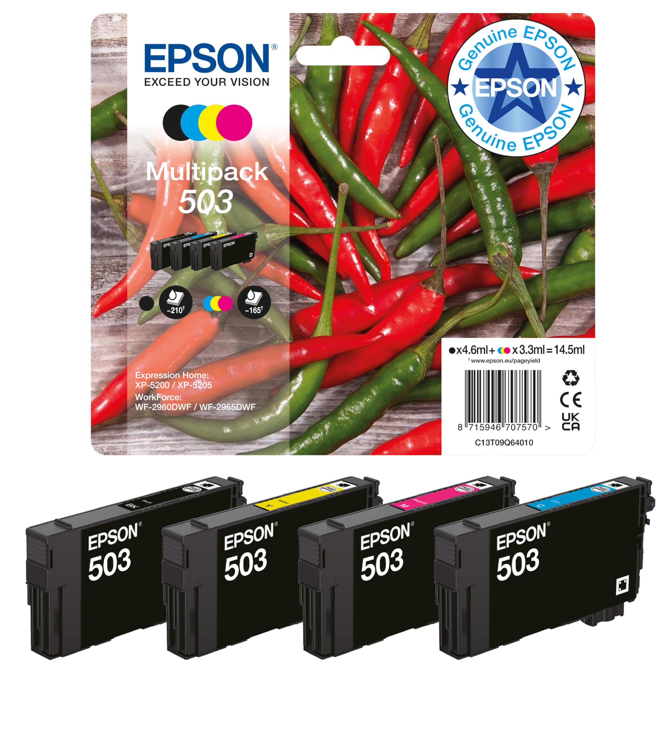 Epson 503 Chillies Genuine, Multipack, 4-colours Ink Cartridges - C13T09Q64010
