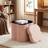 CAIPINFUL 12.6" Flower Shaped Foldable Storage Ottoman,Small Foot Rest with Hidden Storage for Dorm Room/Living Room/Bedroom,Lightweight Portable Seating-Pink