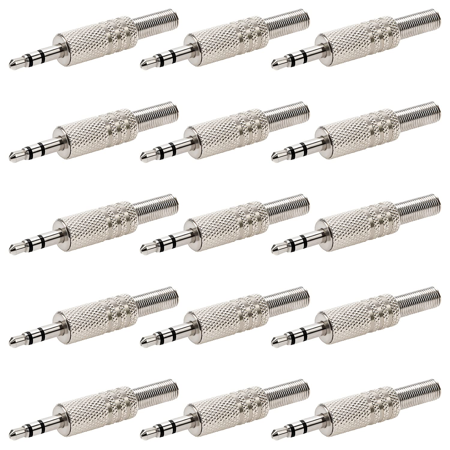 KUOQIY 15 PCS 3.5mm 3 Pole TRS Male Plug, Metal Audio Soldering Headphone Jack Plug with Spring, Metal Audio Soldering Adapter Converter, for Headphone Headset Earbud Earphone, Nickel-Plated