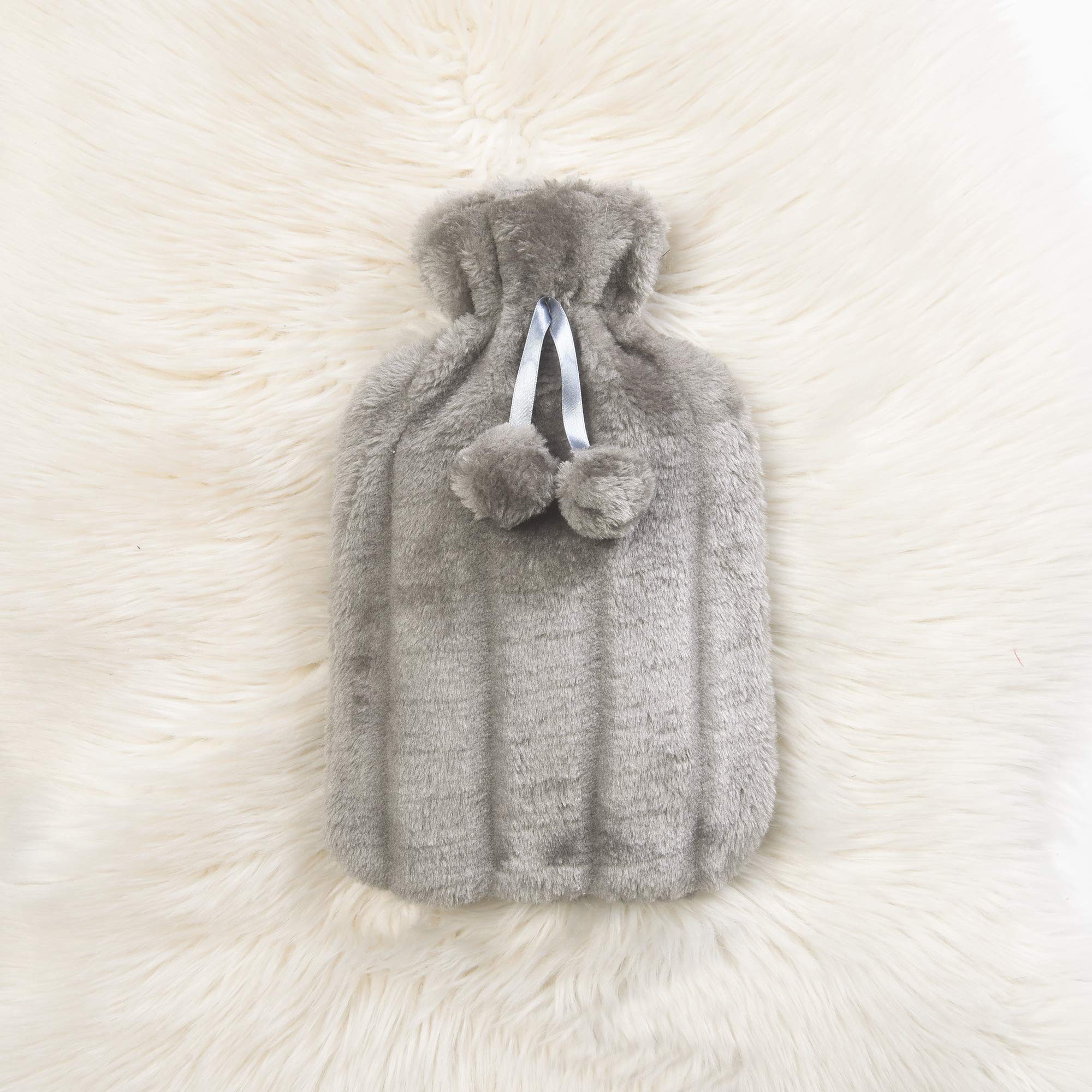 Zimel Homes- Premium Soft Fleece Faux Cover with Hot Water Bottle-2litre -Easily Removable Cover- Hot Water Bag for Pain Relief, Neck and Shoulders, Feet Warmer (Faux Fur Grey)