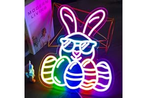 STYPOP Easter Neon Sign Bunny Easter Decorations for Wall LED Easter Window Lights Kids Easter Gift Dimmable Easter Egg Neon Lights Easter Party Decorations (16.1'' x 12.9'')