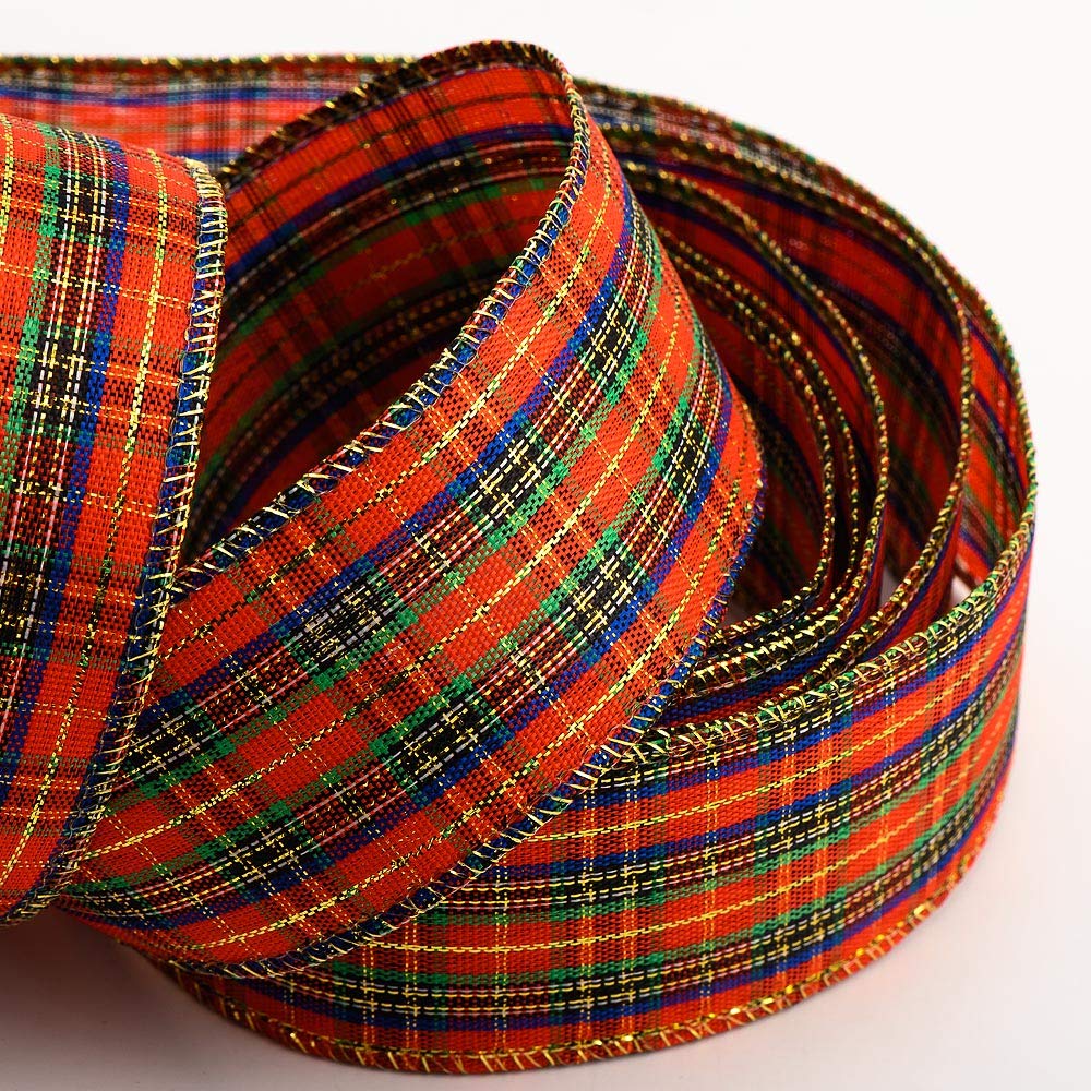 Christmas Tartan Ribbon Wired Edge 25mm x 15m