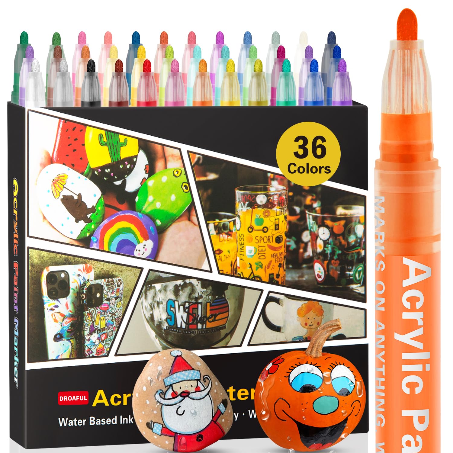 Photo 1 of Acrylic Paint Pens Markers -36 Color Waterproof Paint Pens for Rock Painting,Stone, Ceramic, Glass, Wood, Fabric, Canvas, Porcelain, Metal,Plastic, Water Based Quick Dry Non-Toxic and No Odor