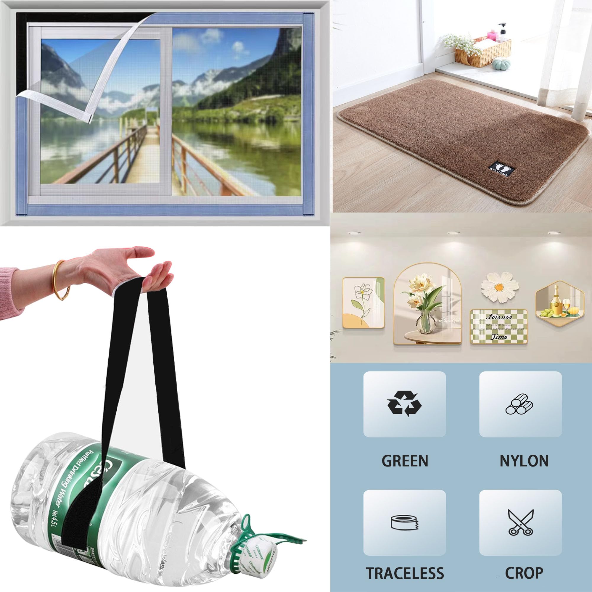 2 Inch x33 Feet Adhesive Hook and Loop Tape,Nylon Heavy Duty Tape Fasteners,Black Double Sided Self Adhesive Interlocking Tape Can Be Used to Fix Screen Window Sofa Cushions Carpet Wall Hanging