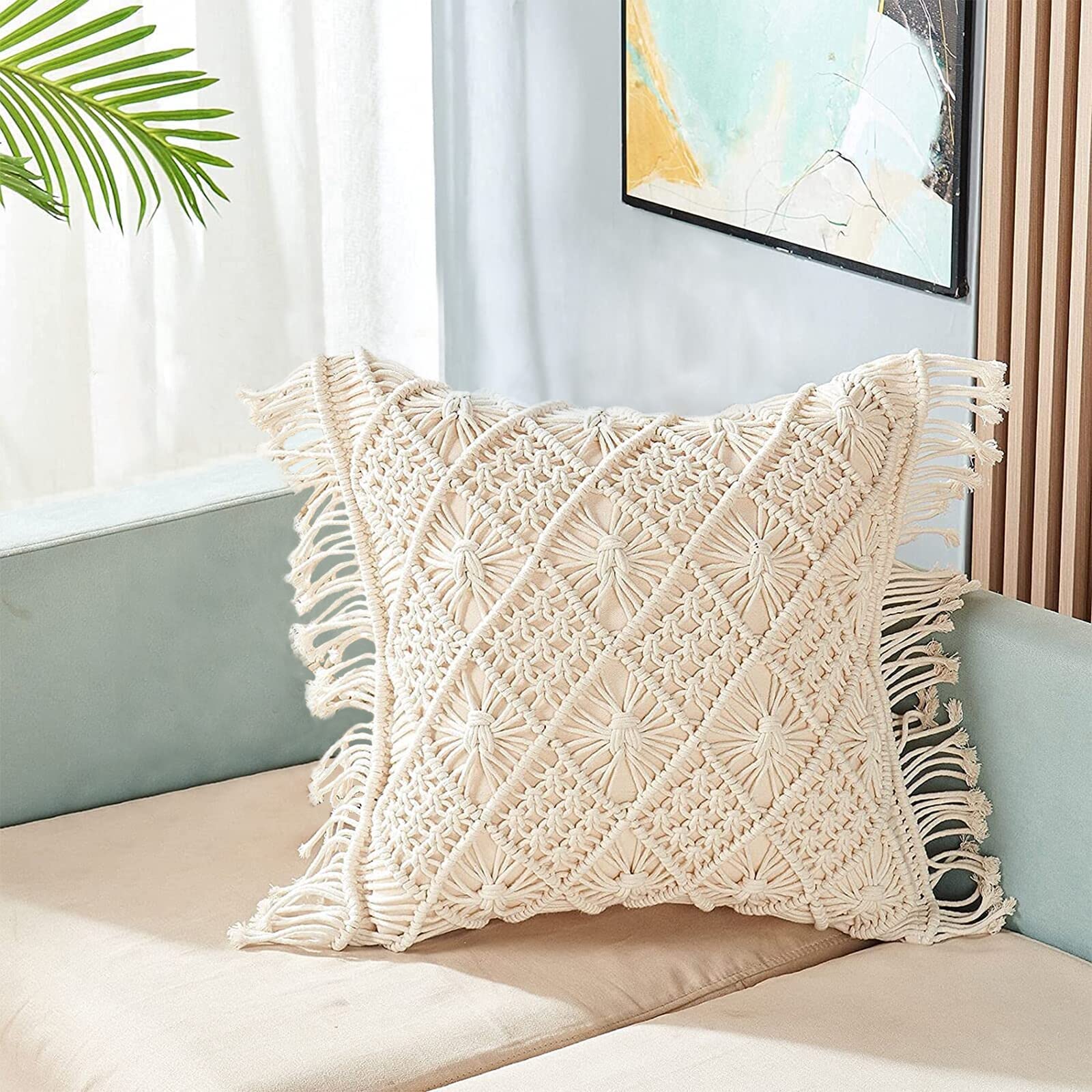 Decorative Cushion Cover Cotton Rope Weaving, 1 Piece Sofa Cushion Cover for Sofa Bedroom Living Room Cushion Cover Soft (Without Cushion Core) (45 x 45 cm-A)