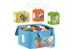 BOHEMIABY 4 Packs Visible Toy Storage Bags, Toy Organizers Mesh Pockets & Label Pockets, Stackable Travel Toy Box for Buildin
