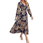 Galocmo Women's 2025 Floral Summer Maxi Dress, Spring Long Sleeve V-Neck Empire Waist Dress, Flowy Wedding Guest Dresses