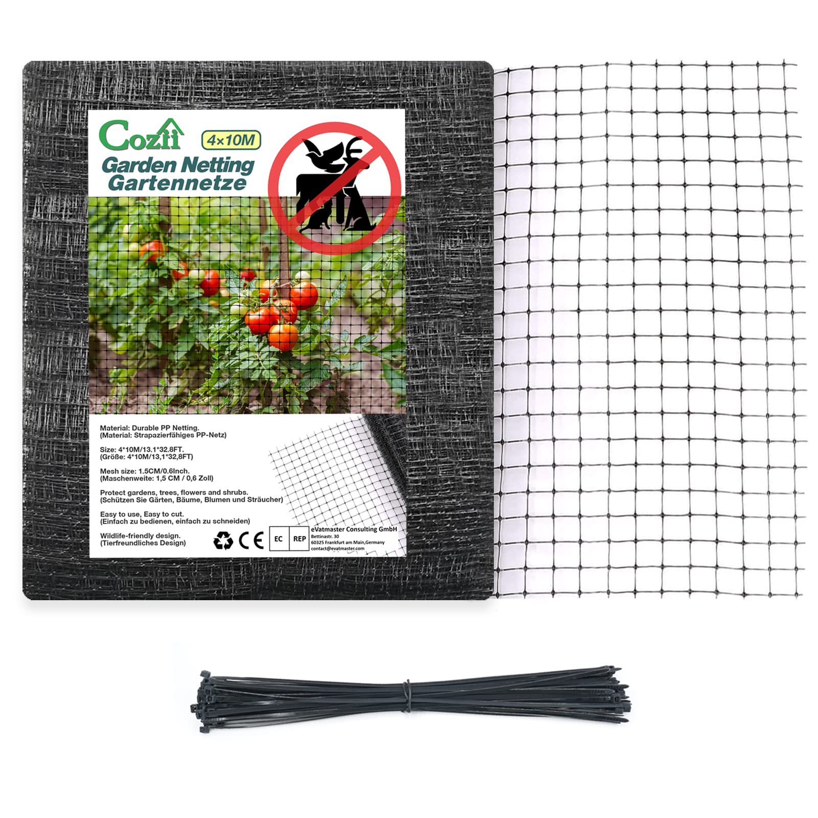 Garden Netting, 4 X 10M Bird Netting, Heavy Duty Reusable Garden Mesh Protect Plants Vegetables Fruits Flowers Ponds Against Bird Animals and Pests, With 50Pcs Cable Ties