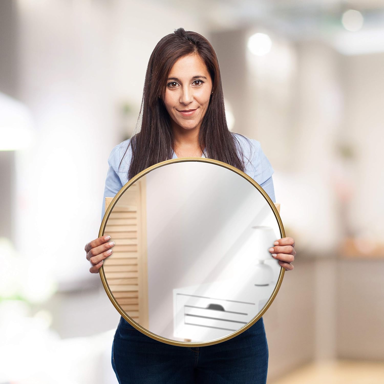 HBCY Creations Circle Wall Mirror Inch Round Wall Mirror for Entryways, Washrooms, Living Rooms and More (Gold, 16"): Furniture & Decor