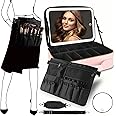MOMIRA Large Makeup Train Case with Lighted and Mirror 14inch Partitionable Cosmetic Bag Travel Makeup Case Professional Cosmetic Artist Organizer, Waterproof Portable, with Shoulder Stra Pink