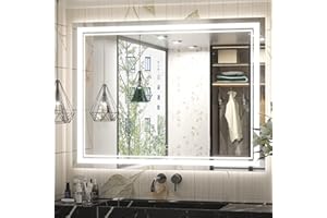 Keonjinn 48 x 36 Inch LED Bathroom Mirror with Lights, LED Vanity Mirrors with UL Listed Driver, Wall Mounted Anti-Fog Dimmable Large Front Lighted Makeup Mirror, Tempered Glass (Horizontal/Vertical)