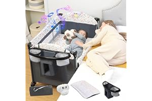 Bedside Crib, Bedside Bassinet with Changing Table, Baby Bassinet Bedside Sleeper, Pack and Play Baby Crib from Newborn to To