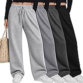 Baggyfly 4 Pack Women's Plus Size Wide Leg Lounge Pants High Waisted Drawstring Sweatpants Elastic Casual Pants with Pockets