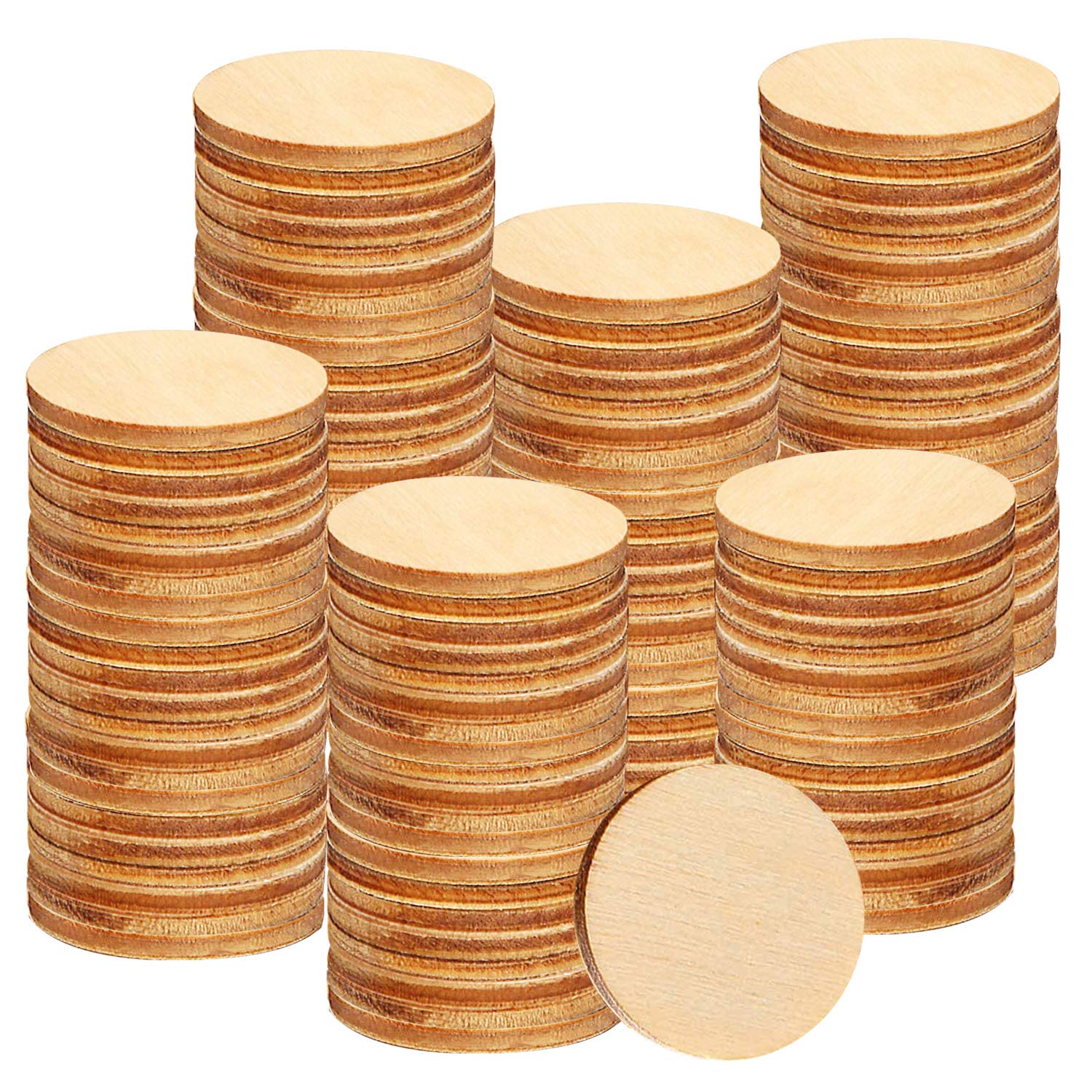 Photo 1 of 200 Pieces 1.5 Inch Unfinished Wooden Circles, Wooden Cutouts Natural Round Wood Slices for DIY Wood Craft, Door Hanger, Painting, Wedding, Coasters, Home Decoration