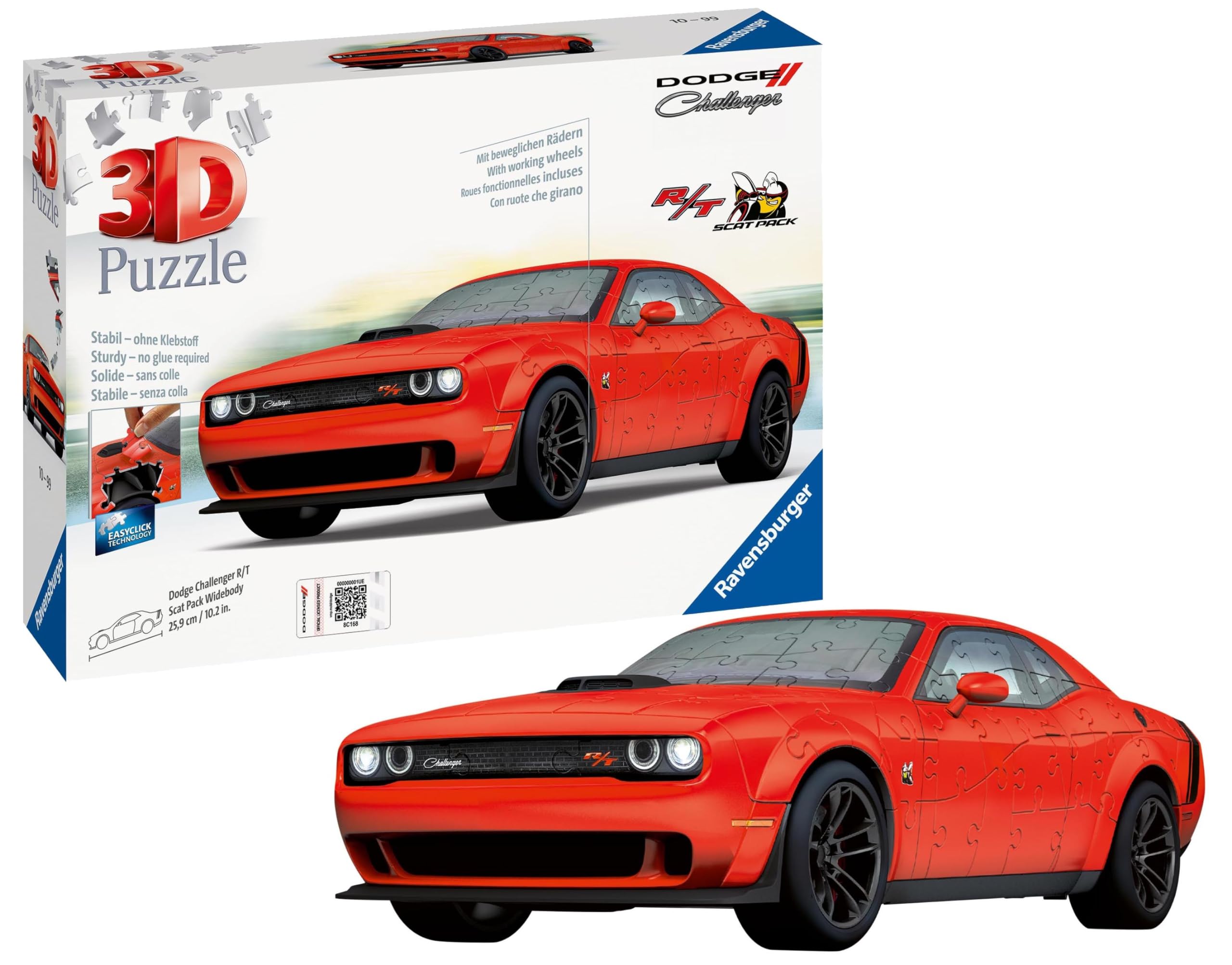 Ravensburger 3D Puzzle 11284 - Dodge Challenger R/T Scat Pack Widebody - Die Ikone unter den Muscle Cars als 3D Puzzle Auto - für Muscle Car Fans ab 10 Jahren