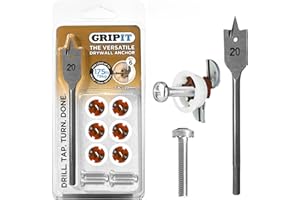 Gripit Brown Drywall Anchors (Up to 175Ibs/79kg) | Heavy Duty Drywall Anchors | Wall Anchors and Screws for Drywall | Anchors and Screws Kit | Plaster Wall Anchors | 3/4" Inch Drill Bit | Reusable