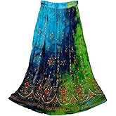 Radhy krishna fashions Multi tie dye Yoga Trendz Women's Sequined Crinkle Broomstick Gypsy Long Skirt (Green Multi)