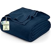 Utopia Bedding Navy 100% Cotton Blanket [King Size - 90x108 Inch] 350GSM Lightweight, Soft and Breathable Thermal Blanket for All Seasons