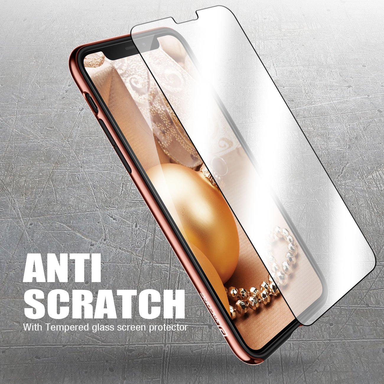 iPhone X Case, eSamcore Protective Slim Hard Clear Back Case Cover with Tempered Glass Screen Protector [Shockproof Bumper] for Apple iPhone X 2017 [Blush Gold]