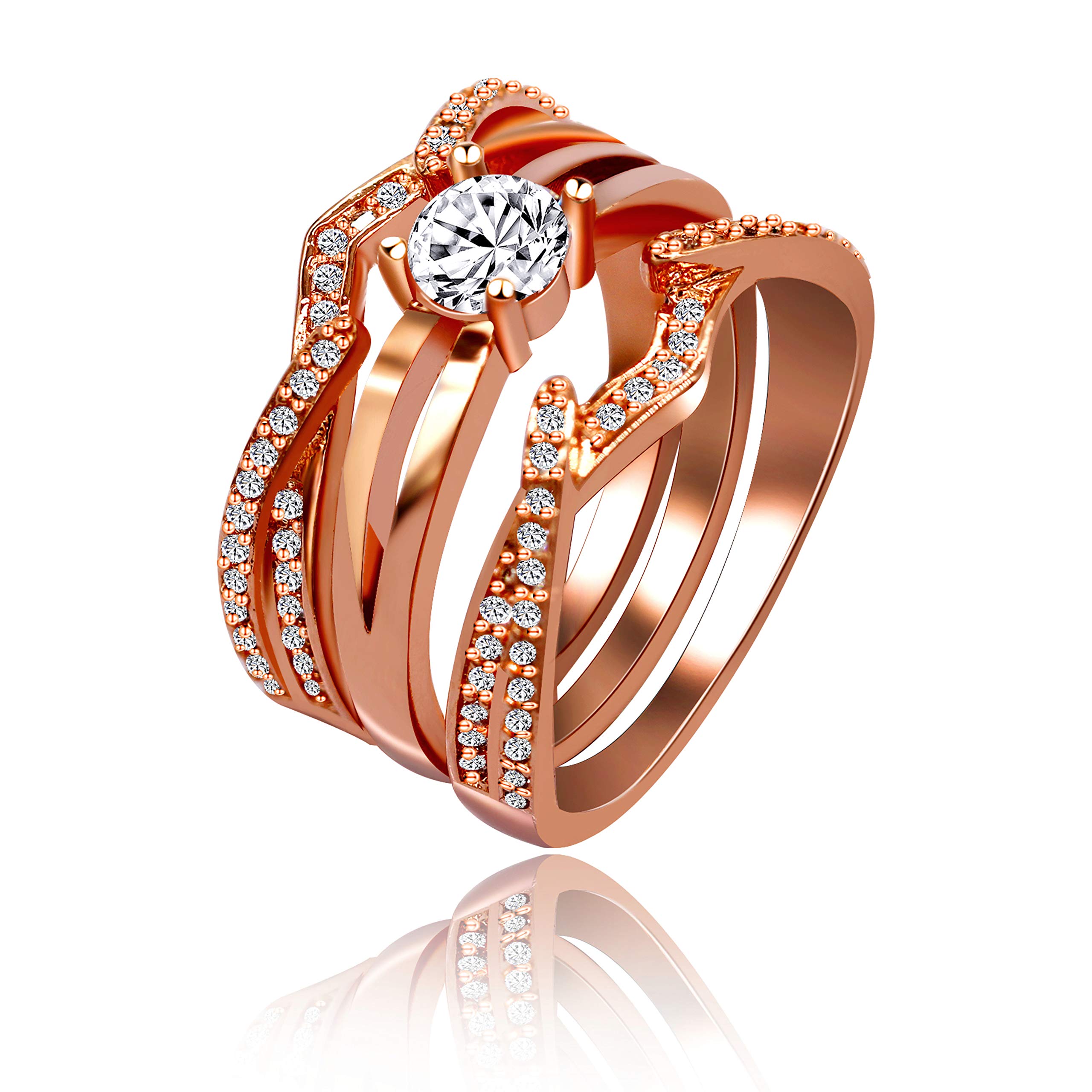 Uloveido Orange Cubic Zirconia Wedding Band Anniversary Promise Ring for Bridal Her Women Birthday Gift Size S Y433