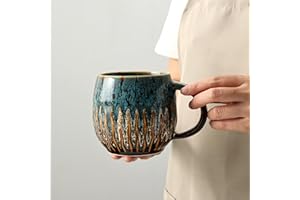 20oz Large Coffee Mug - Unique Handcrafted Look Ceramic Cup, Large Tea Mug, Microwave & Dishwasher Safe (Blue)