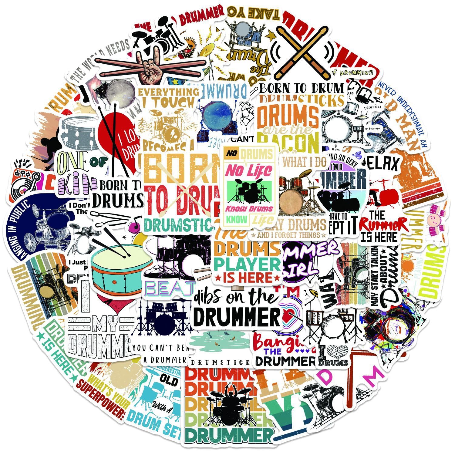 50 Pcs Drum Kit Stickers for Kids Teens Adults Boys Girls Gift,Stickers Pack for Laptop,Skateboard,Luggage,Car,Bike, Cup,Computer,Water Bottle Decor,Drum Kit Vinyl Waterproof Sticker Decals โ image 1