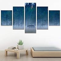 SIGNWIN 5 Panel Canvas Wall Art Modern Art Animals Dramatic Elephants Giraffe Multicolor Photography Southwest for Home Decorations Ready to Hang - 60