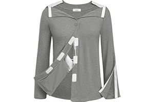 Deyeek Mastectomy Shirts with Drain Pockets Tear Away Side Snap Post Shoulder Surgery Shirts Women Chemo Port Dialysis Shirt