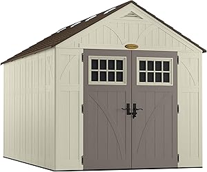 Suncast 13' x 8' Tremont Storage Shed - Natural Wood-Like Outdoor Storage for Power Equipment and Yard Tools - All-Weather Resin Material, Skylights and Shingle Style Roof