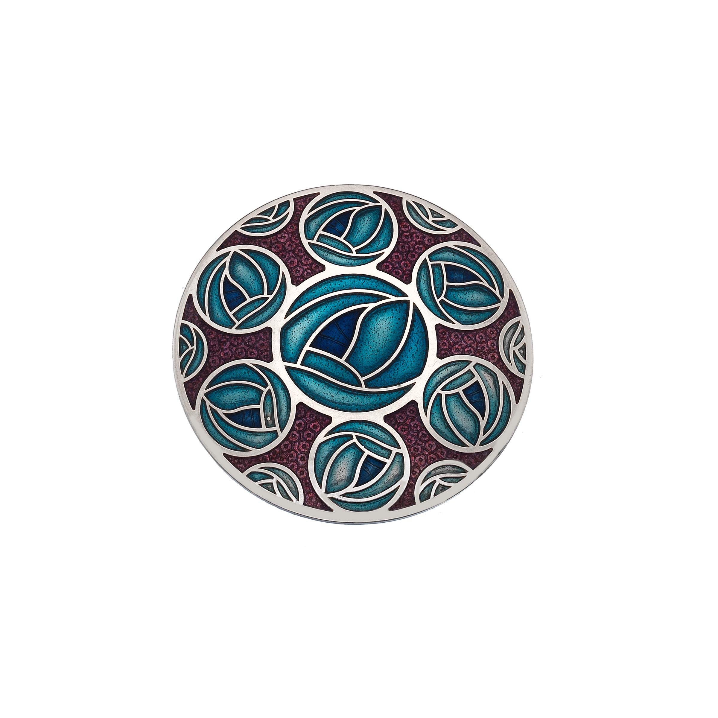Sea Gems Ladies EnamelledRound 34Mm Mackintosh Rose Inspired Brooch with Gift Box (Turquoise)