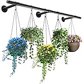 Hanging Planters Rod – Plant Hanger Indoor for Window Ceiling, Hanging Plant Shelf for Wall Planter House Plants, Plant Shelves Metal Holder Bar 63In (Pots, plants, chains not included)