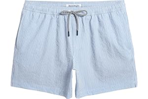 maamgic Men's Swim Trunks 5.5 inch Seersucker Beach Shorts Quick Dry Bathing Suits with Mesh Liner