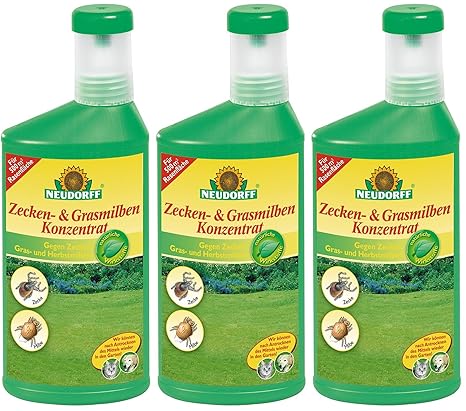 GARDOPIA Sparpaket: 3 x 500 ml Neudorff Zecken- & GrasmilbenKonzentrat + Gardopia Zeckenzange mit Lupe