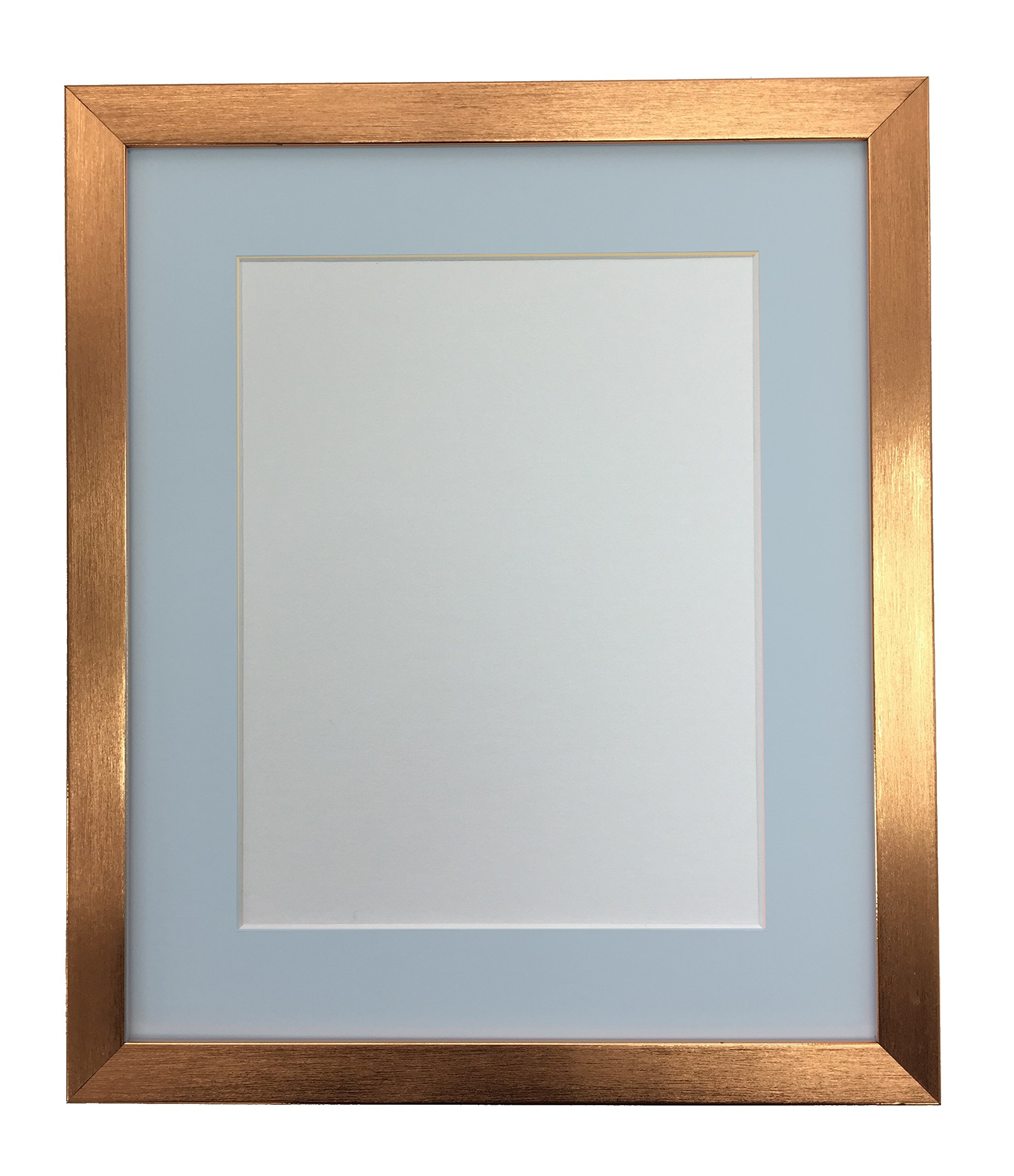 FRAMES BY POST 0.75 Inch Bronze Picture Photo Frame With Blue Mount 16 x 12 Image Size 12 x 10 Inch Plastic Glass