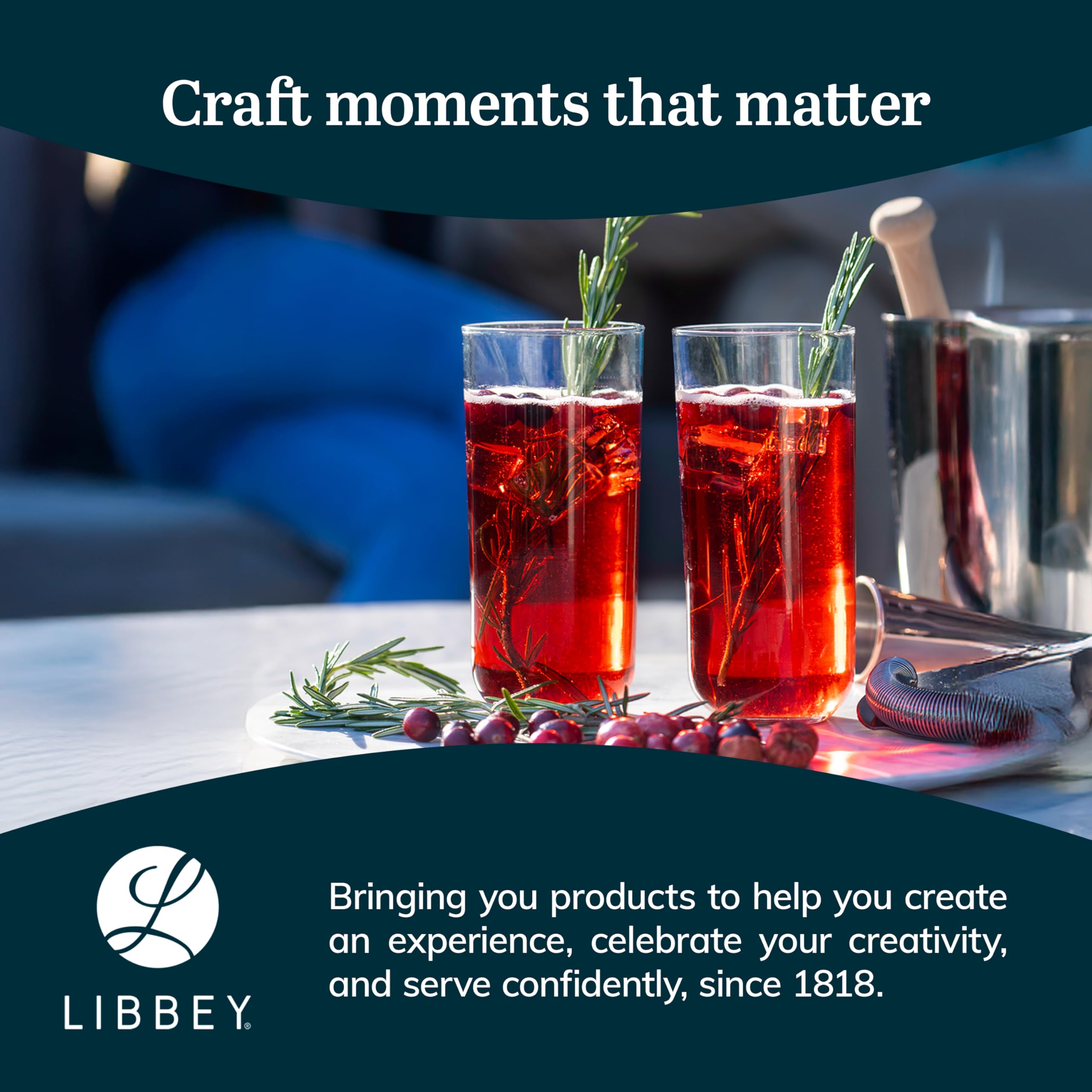 Libbey Polaris Tumbler and Rocks Glass Set, Elegant Drinkware Glasses Set, Lead-Free Tall Drinking Glasses with Modern Clean Lines, Dishwasher Safe Drinking Glasses Set of 16, Axis